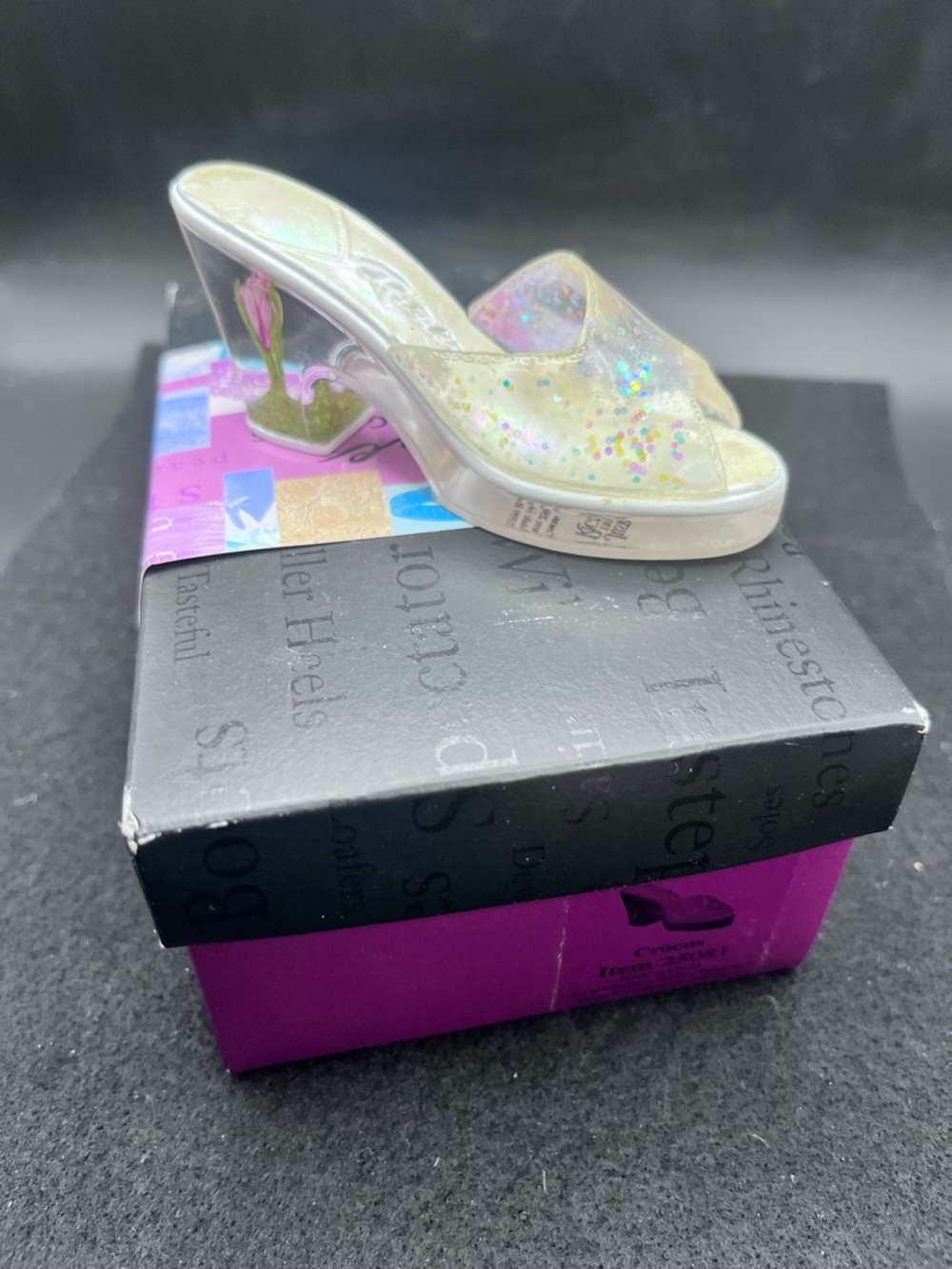 Raine Originals Clear Glitter Cinderella Slipper Collectible Shoe w/ Box